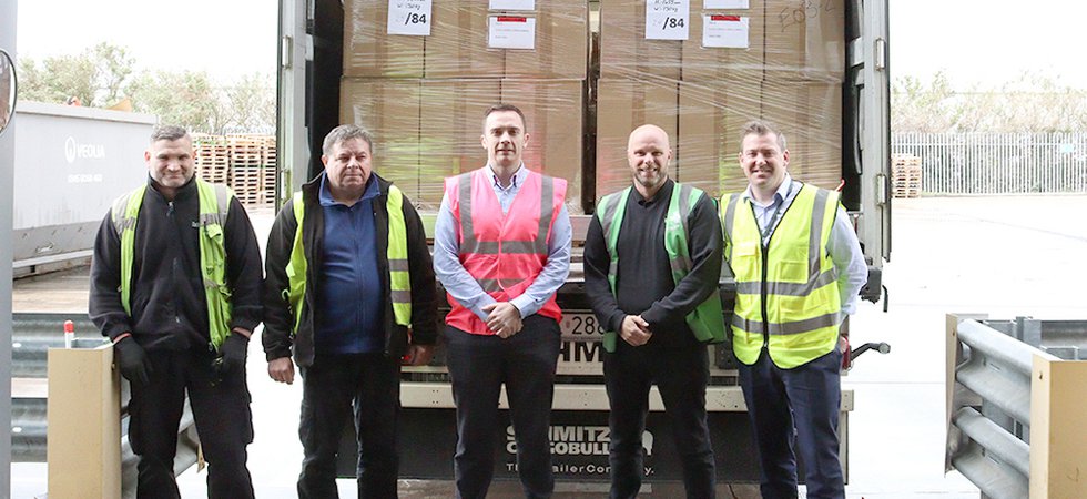Pennine CEO Graeme Cameron (Closed Yellow Jacket) with staff and driver.JPG